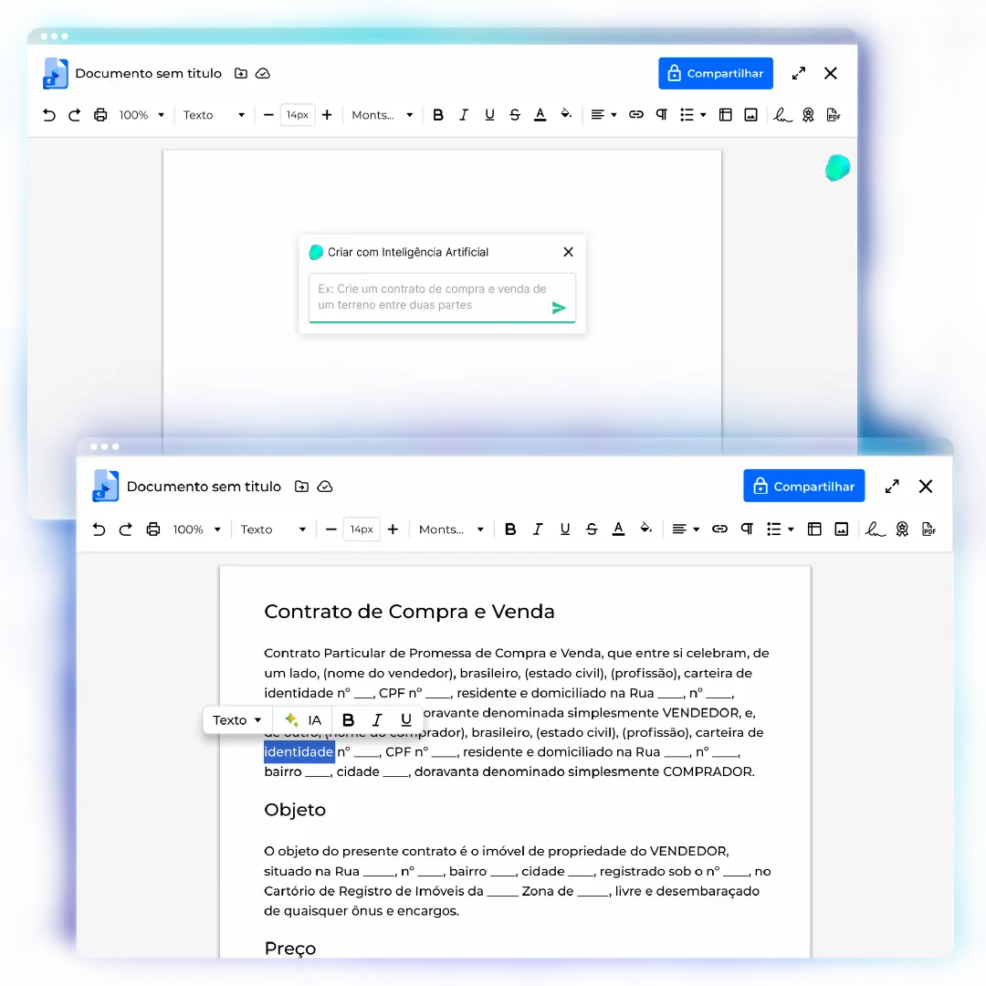 Inteligência Artificial do Cailun criando um contrato