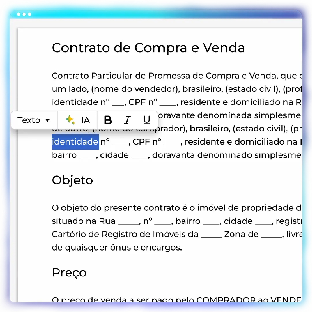 Terceiro passo para criar documento